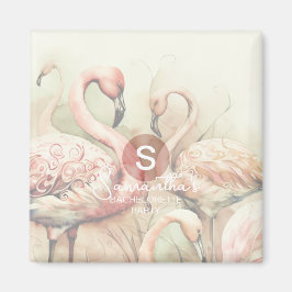 Stijlvolle Chic Flamingo Monogram Persoonlijk Magneet