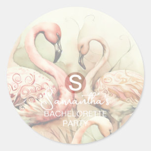 Stijlvolle Chic Flamingo Monogram Persoonlijk Ronde Sticker