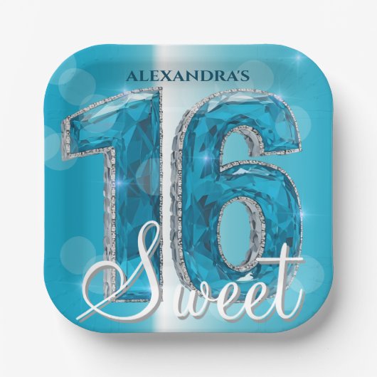 Stijlvolle Chic Glam Blue Sapphire Edelsteen Sweet Papieren Bordje (Voorkant)