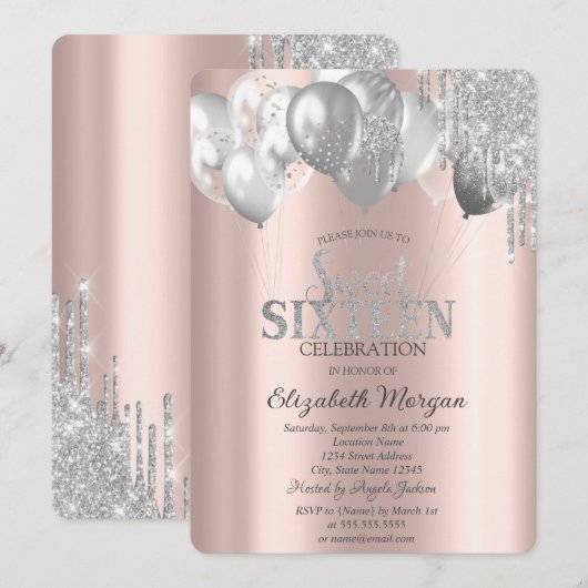 Stijlvolle Chic Glitter Drips Ballonnen Kaart (Voorkant / Achterkant)