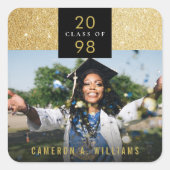 Stijlvolle Chic Gold Glitter Modern Afstuderen Fot Vierkante Sticker (Voorkant)