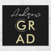 Stijlvolle Chic Gold Zwart-wit Afstudeerder Modern Sparkling Wijnetiket (Enkel label)