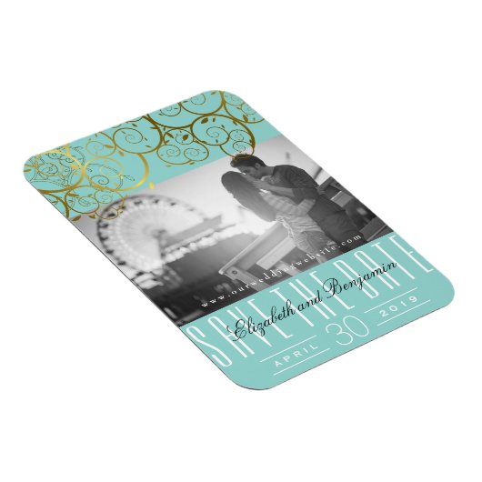 Stijlvolle Chic Golden Spirals sparen de Datum Fot Magneet (Rechterzijde)