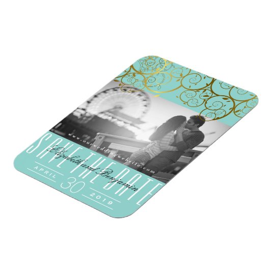 Stijlvolle Chic Golden Spirals sparen de Datum Fot Magneet (Linkerzijde)