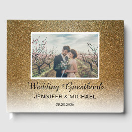 Stijlvolle Chic gouden gradiënt foto paar Trouwen Gastenboek