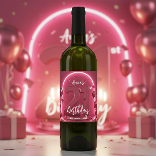 Stijlvolle Chic Levendig Roze Neon Boog 21e Verjaa Wijn Etiket