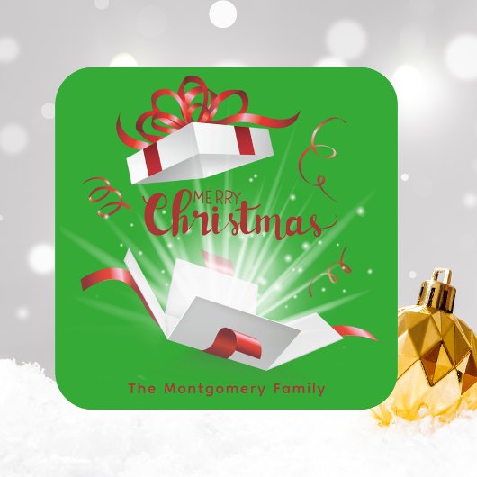 Stijlvolle Chic Merry Christmas Groen en Rood Vierkante Sticker