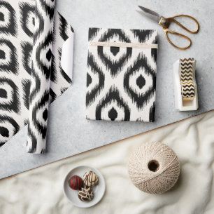 Stijlvolle Chic Mod Zwart Ivoor Diamant Ikat Patro Cadeaupapier