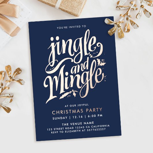 Stijlvolle Chic Navy Blauwe Zakelijke Kerst Script Folie Uitnodiging