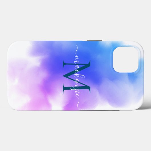 Stijlvolle Chic Ombre Pink Waterverf Monogramed Case-Mate iPhone Case (Achterkant (horizontaal))