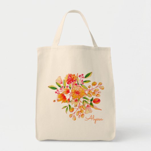 Stijlvolle chic oranje waterverf bloemstuk geperso tote bag (Voorkant)