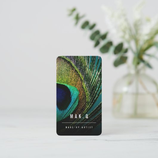 Stijlvolle Chic Peacock Feather Photo make-up Arti Visitekaartje (Staand voorkant)