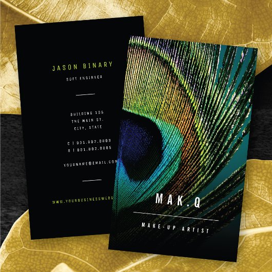 Stijlvolle Chic Peacock Feather Photo make-up Arti Visitekaartje