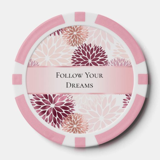 Stijlvolle Chic Pink Floral Poker Chips (Voorkant)