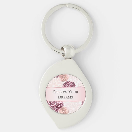 Stijlvolle Chic Pink Floral Sleutelhanger (Voorkant)