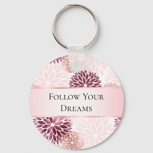 Stijlvolle Chic Pink Floral Sleutelhanger (Voorkant)