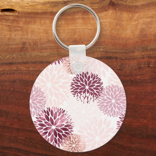 Stijlvolle Chic Pink Floral Sleutelhanger (Achterkant)