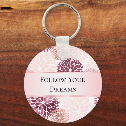 Stijlvolle Chic Pink Floral Sleutelhanger (Voorkant)