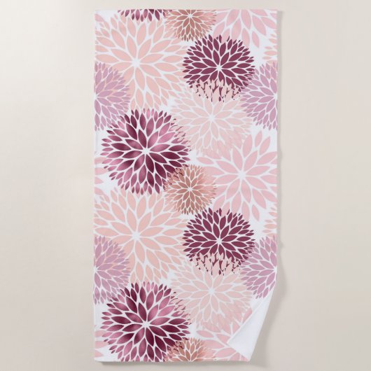 Stijlvolle Chic Pink Floral Strandlaken (Voorkant)