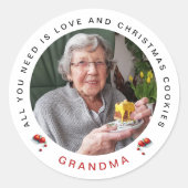 Stijlvolle Chic Red White Christmas Cookie Fotonaa Ronde Sticker (Voorkant)