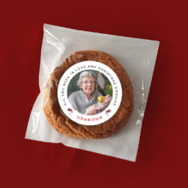 Stijlvolle Chic Rode Witte Kerst Koek Foto Naam Ronde Sticker