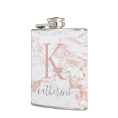 Stijlvolle Chic Roos Gold Folie Marmer Monogram Heupfles (Links)