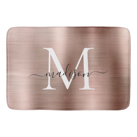 Stijlvolle Chic Roos Gold Steel Metal Monogram Scr Badmat (Voorkant)