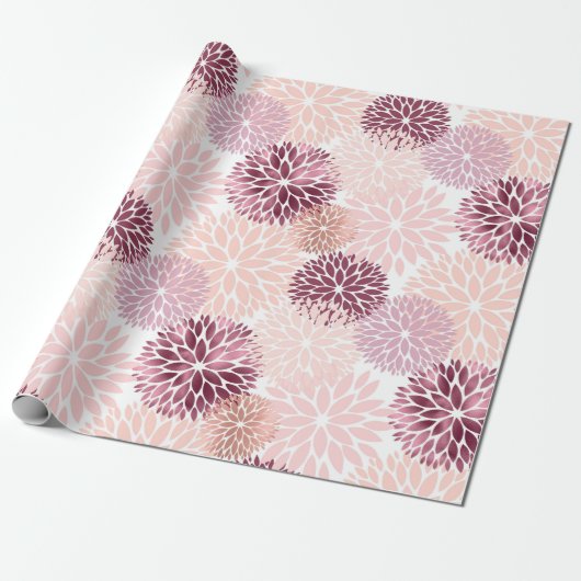 Stijlvolle Chic Roze Bloem Cadeaupapier (Uitgerold)