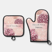 Stijlvolle Chic Roze Bloemige Bruidsmeisjesborrel Ovenwant & Pannenlap Set (Voorkant)