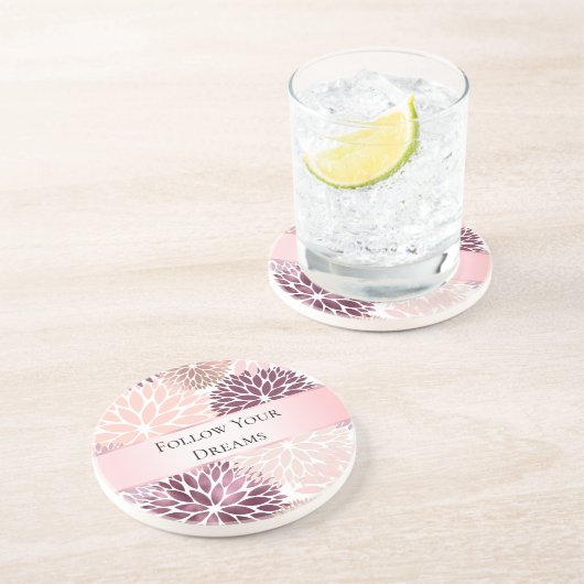 Stijlvolle Chic Roze Bloemrijke Bruids Bruiloft Zandsteen Onderzetter (Zijkant)