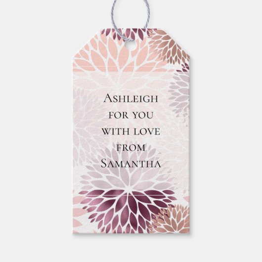 Stijlvolle chic roze bloemrijke bruidsdouche cadeaulabel (Voorkant)