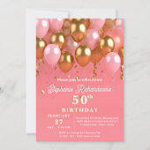 Stijlvolle Chic roze en gouden ballonnen 50e verja Kaart (Voorkant)