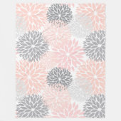 Stijlvolle Chic Roze Grijze Bloemen Fleece Deken (Voorkant)