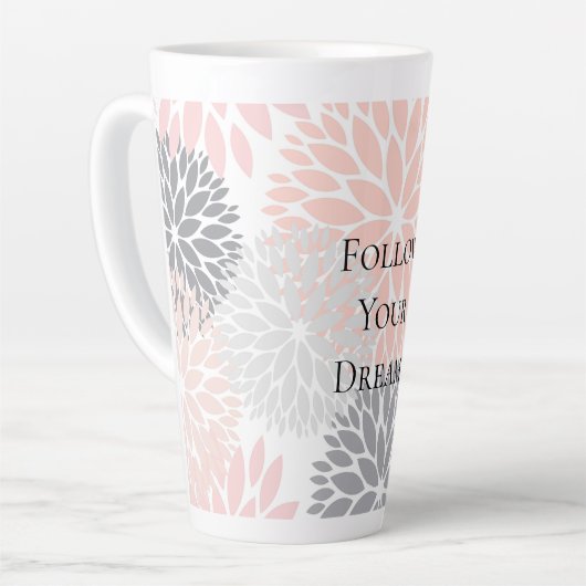 Stijlvolle Chic Roze Grijze Bloemen Latte Mok (Linkerhoek)