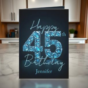 Stijlvolle Chic Sapphire Blue en Black 45th Birthd Kaart