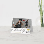 Stijlvolle Chic Script Afstudeerhoed 2 Foto Afstud Bedankkaart (Voorkant)