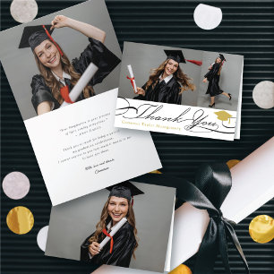Stijlvolle Chic Script Afstudeerhoed 2 Foto Afstud Bedankkaart