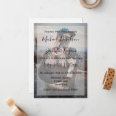 stijlvolle chic script trouw verjaarde foto uitnod notitiekaartje (Voorkant / Achterkant in situ)