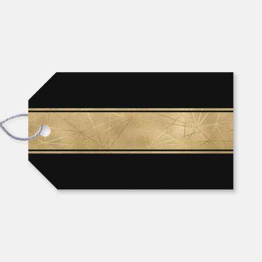 Stijlvolle Chic Simple Black en Faux Gold Kerstmis Cadeaulabel (Achterkant Horizontaal)
