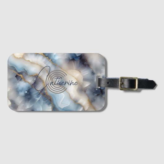 Stijlvolle Chic Swirled Blue en Gold Marble Agate Bagagelabel (Voorkant (horizontaal))