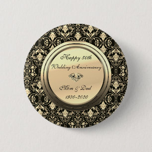 Stijlvolle Chic Swirls Zwart 50-jarig Huwelijksjub Ronde Button 5,7 Cm