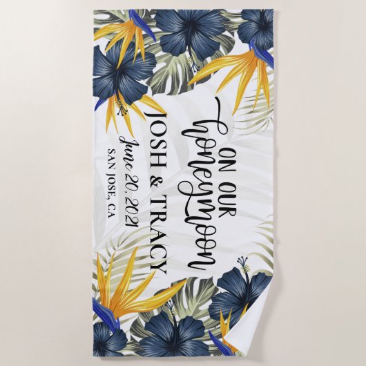 Stijlvolle Chic Tropische Persoonlijke Jonggehuwde Strandlaken (Voorkant)