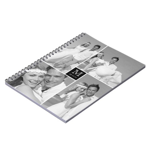 Stijlvolle Chic Vierkante Monogram Trouwfoto Colla Notitieboek (Linkerzijde)