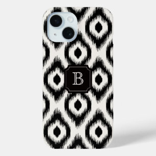 Stijlvolle Chic Zwart Ivoor Diamant Ikat Monogram iPhone 15 Case
