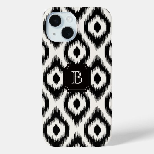 Stijlvolle Chic Zwart Ivoor Diamant Ikat Monogram Case-Mate iPhone Case (Achterkant)