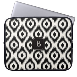 Stijlvolle Chic Zwart Ivoor Diamant Ikat Monogram Laptop Sleeve