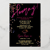 Stijlvolle Chic Zwart Roze Glitter School Afstudee Folie Uitnodiging (Voorkant)