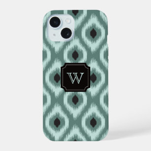 Stijlvolle Chic Zwarte Mint Diamant Ikat Monogram iPhone 15 Case