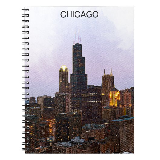 Stijlvolle Chicago skyline illustratie Notitieboek (Voorkant)