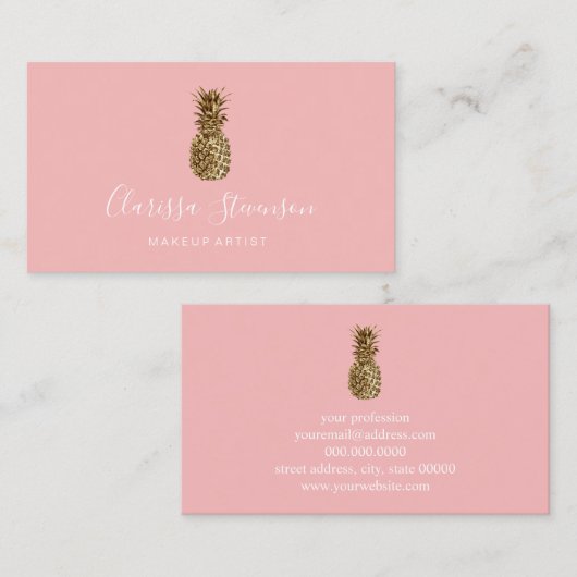 Stijlvolle  chick gouden ananas make-up artiest visitekaartje (Voorkant / Achterkant)